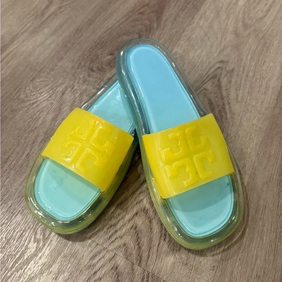 Tory Burch Bubble Jelly Slides | Island Blue/Firefly sandals - Picture 1 of 6
